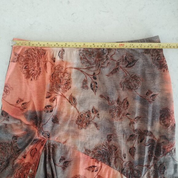 Asymmetrical hem orange brown cream gold stretch midi maxi skirt 14 - Picture 11 of 12